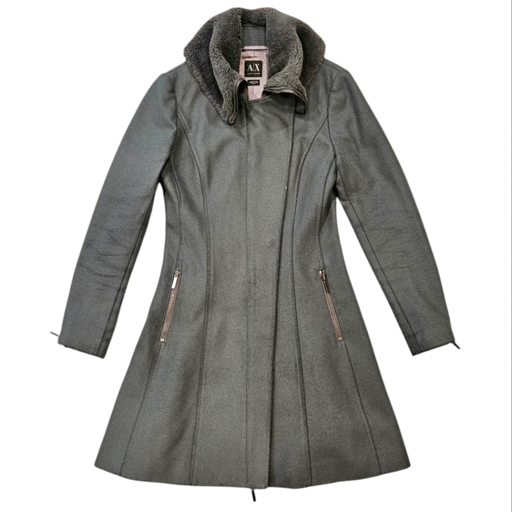 Armani Exchange A|X Gray Faux Fur Collar Wool Blend Coat XS